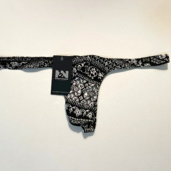 N2N Bodywear Size “M” Provence T-Back Thong- Black/White Batik Design - Picture 5 of 13